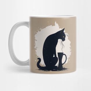 Black cat with coffee Mug